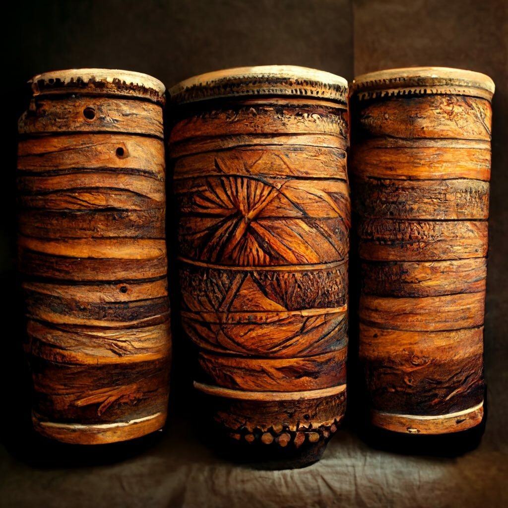 three handmade brazilian tantan drums
