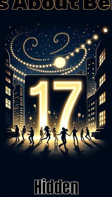 turning 17 pins Illustration of a dimly lit urban setting with a large 17 glowing in golden light against the night sky. Silhouettes of teenagers dance beneath the Medium