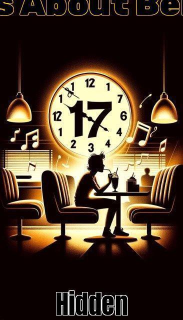 turning 17 pinsIllustration of a vintage diner setting bathed in a dim golden glow. The clock strikes 17 symbolizing the transition into a new age. A silhouette of Medium